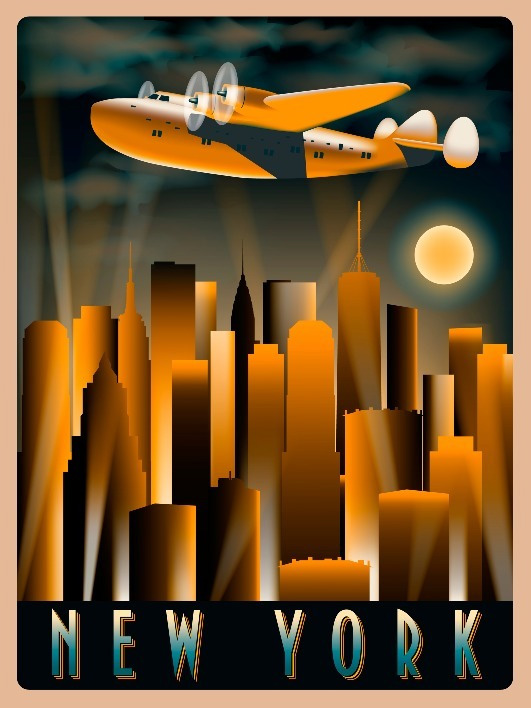 SU1021915240 | Airplane in the sky over New York at night