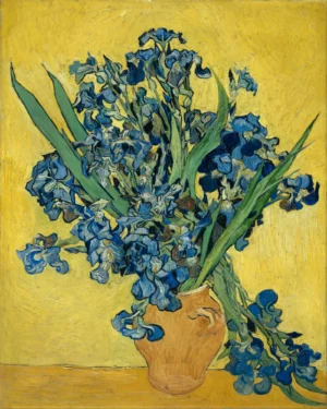 EVG017 | Vincent Van Gogh | Vase with Irises Against a Yellow Background (1890)